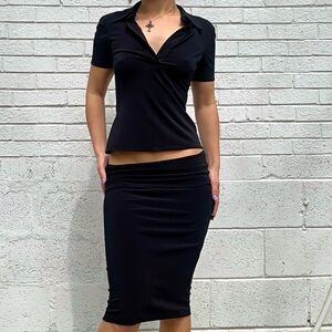 Y2K Trina Turk & Norma Kamali Everlast Black Bodycon Set Size S Minimalist